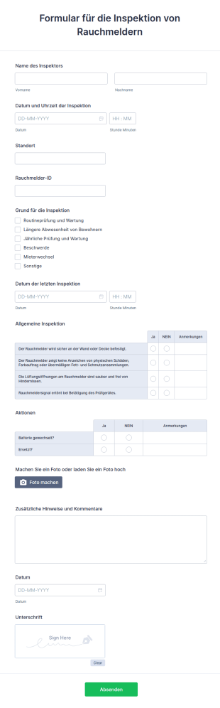 Formular Für Die Inspektion Von Rauchmeldern