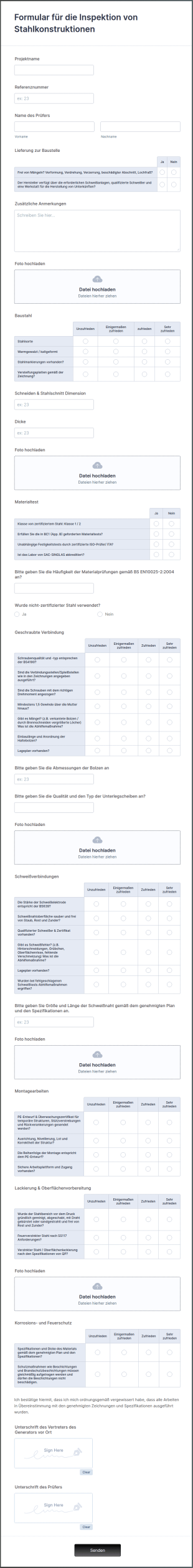 Formular Für Die Inspektion Von Stahlkonstruktionen
