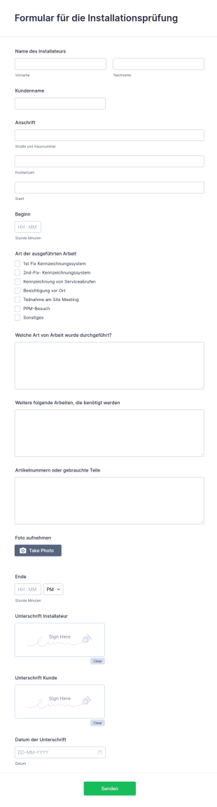 Formular Für Die Installationsprüfung