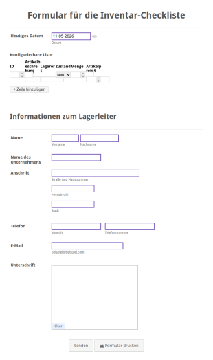 Formular Für Die Inventar Checkliste