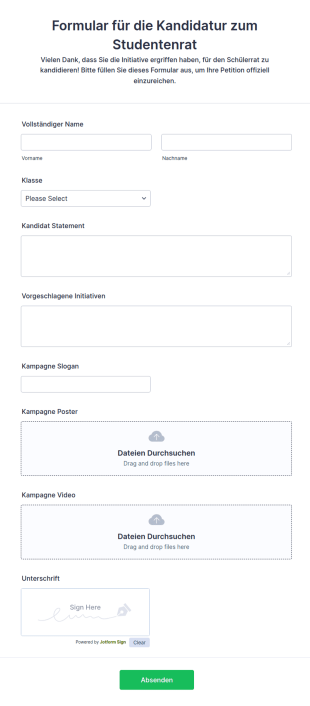 Formular Für Die Kandidatur Zum Studentenrat