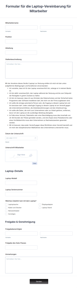 Formular Für Die Laptop Vereinbarung Für Mitarbeiter