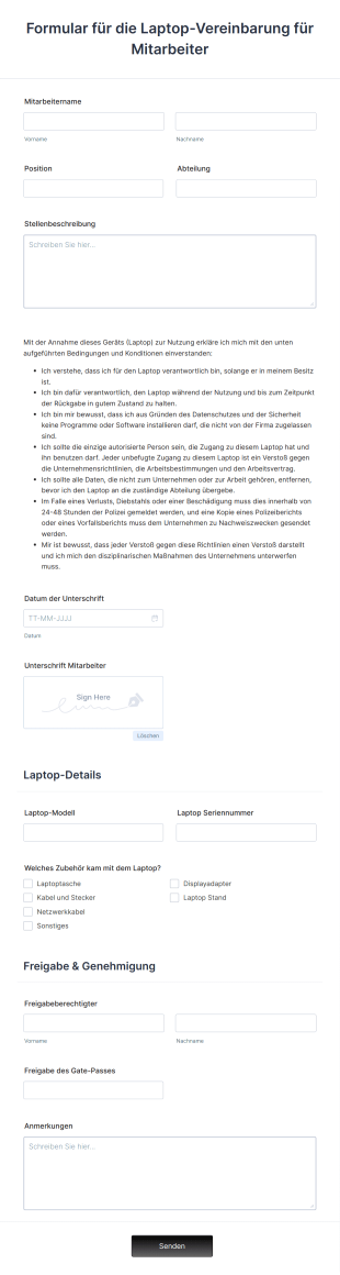 Formular Für Die Laptop Vereinbarung Für Mitarbeiter