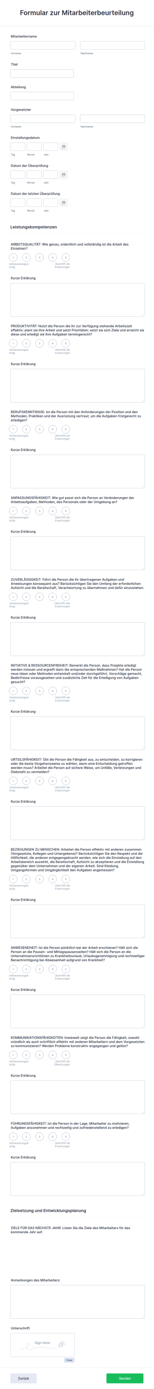 Formular Für Die Leistungsbeurteilung Von Mitarbeitern