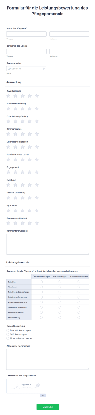 Formular Für Die Leistungsbewertung Des Pflegepersonals