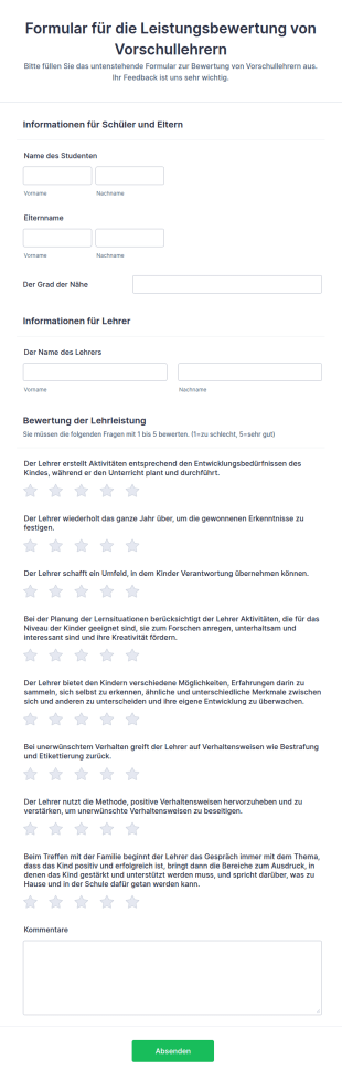 Formular Für Die Leistungsbewertung Von Vorschullehrern
