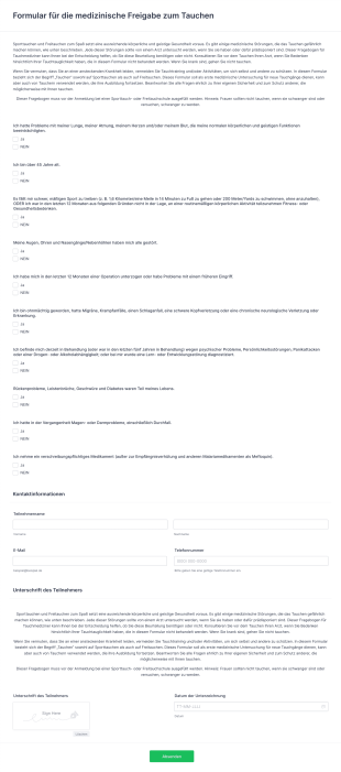 Formular Für Die Medizinische Freigabe Zum Tauchen Form Template