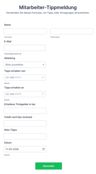 Formular Für Die Meldung Von Tipps Durch Mitarbeiter