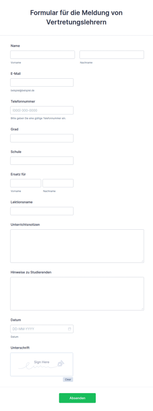 Formular Für Die Meldung Von Vertretungslehrern