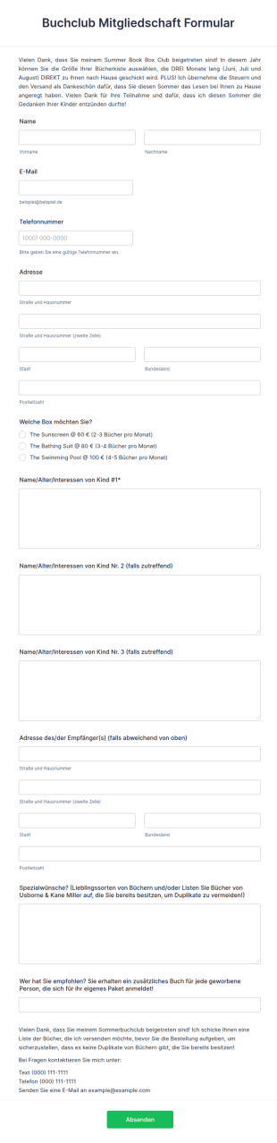 Buchclub Mitgliedschaft Formular