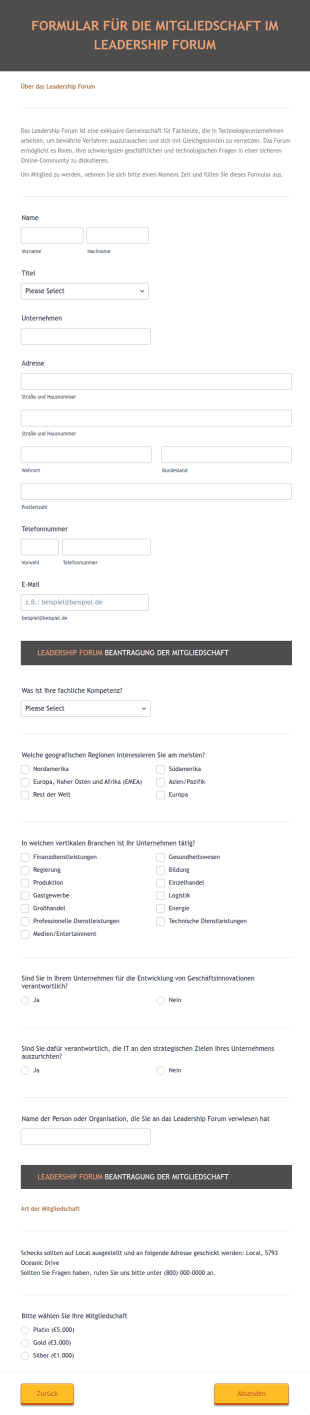Formular Für Die Mitgliedschaft Im Leadership Forum