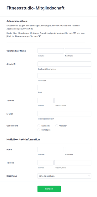 Formular Für Die Mitgliedschaft In Einem Fitnessstudio
