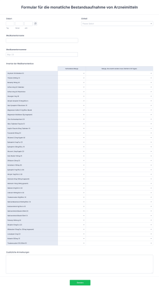 Formular Für Die Monatliche Bestandsaufnahme Von Arzneimitteln Form Template