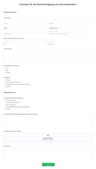 Formular Für Die Nachverfolgung Von Serviceberatern