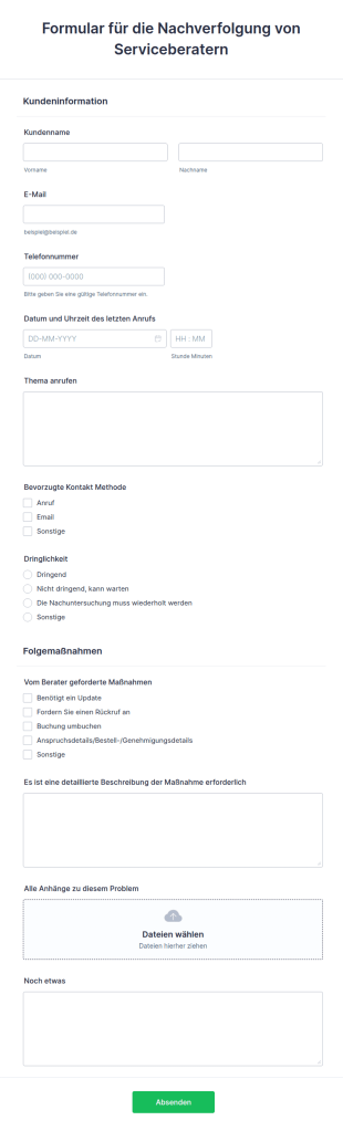 Formular Für Die Nachverfolgung Von Serviceberatern