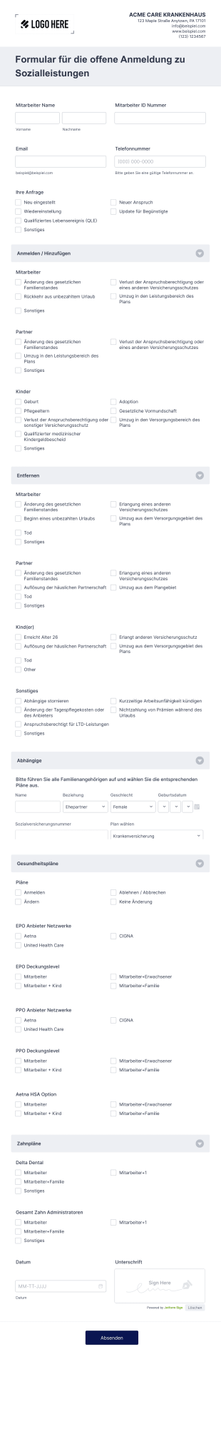 Formular Für Die Offene Anmeldung Zu Sozialleistungen Form Template