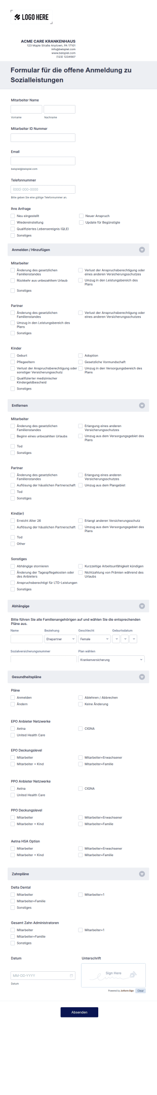 Formular Für Die Offene Anmeldung Zu Sozialleistungen