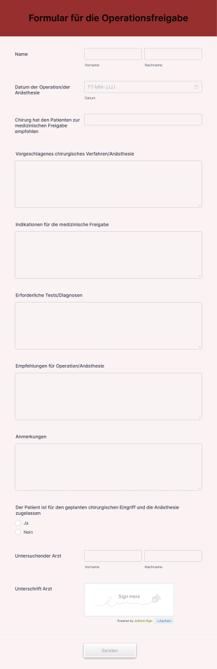 Formular Für Die Operationsfreigabe