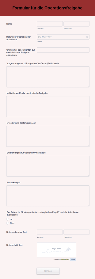 Formular Für Die Operationsfreigabe