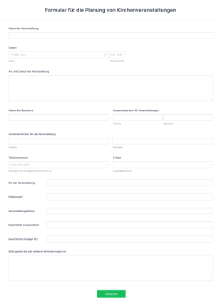 Formular Für Die Planung Von Kirchenveranstaltungen Form Template