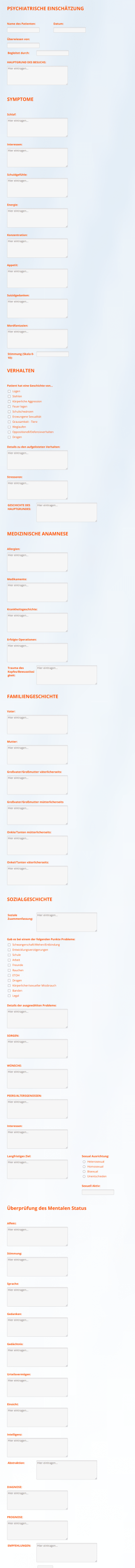 Formular Für Die Psychiatrische Beurteilung Form Template