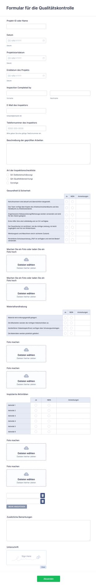 Formular Für Die Qualitätskontrolle