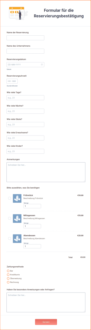 Formular Für Die Reservierungsbestätigung