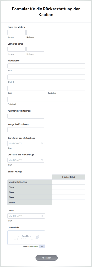 Formular Für Die Rückerstattung Der Kaution