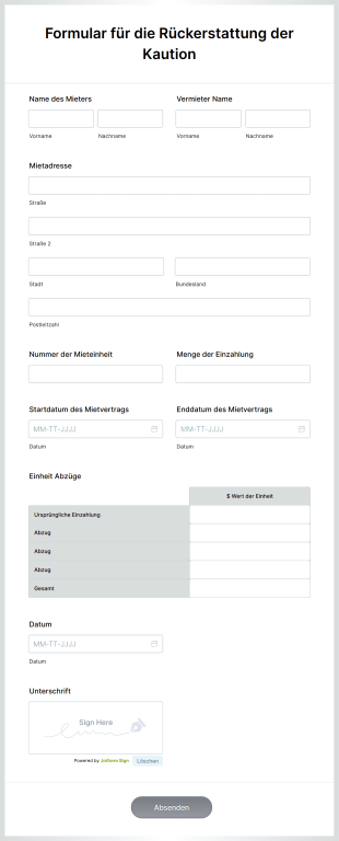 Formular Für Die Rückerstattung Der Kaution Form Template