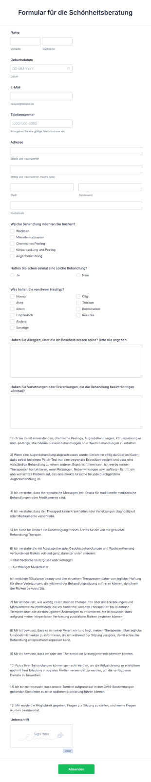 Formular Für Die Schönheitsberatung