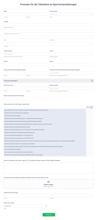 Formular Für Die Teilnahme An Sportveranstaltungen Form Template