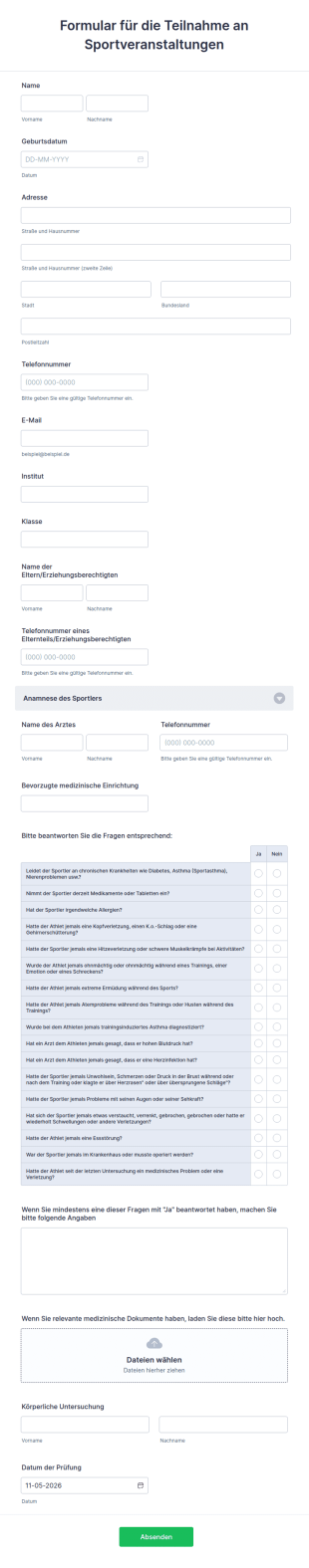 Formular Für Die Teilnahme An Sportveranstaltungen