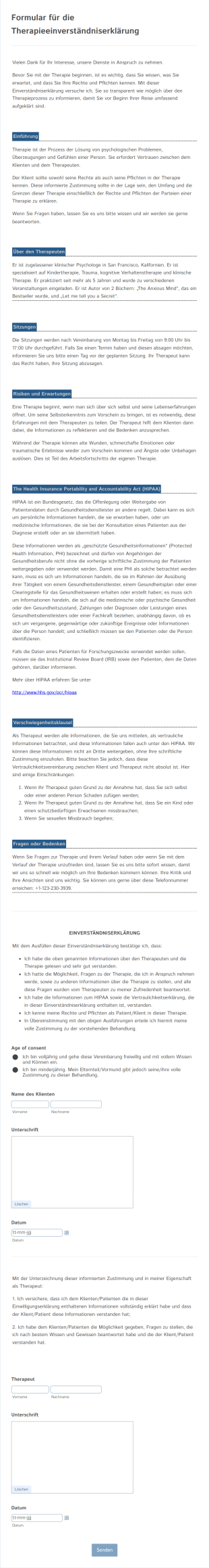 Formular Für Die Therapieeinverständniserklärung
