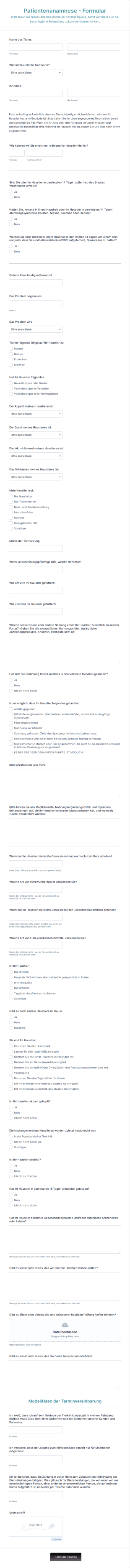 Formular Für Die Tierärztliche Patientenanamnese Form Template