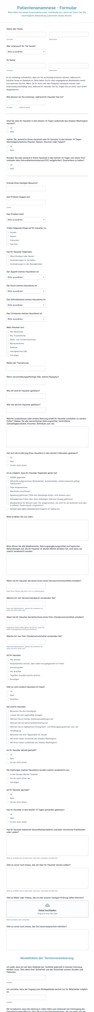 Formular Für Die Tierärztliche Patientenanamnese