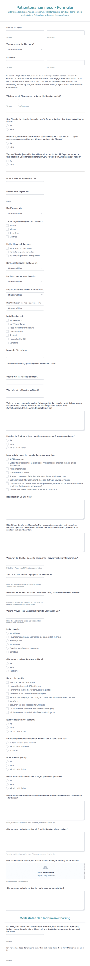 Formular Für Die Tierärztliche Patientenanamnese Form Template