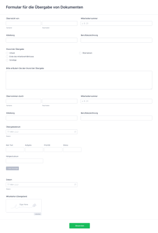 Formular Für Die Übergabe Von Dokumenten Form Template