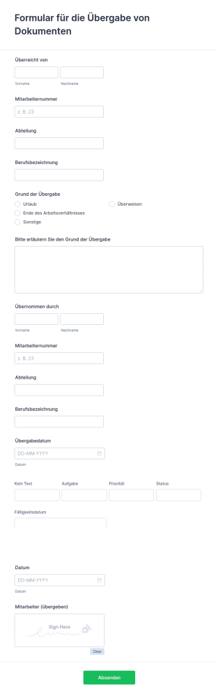 Formular Für Die Übergabe Von Dokumenten