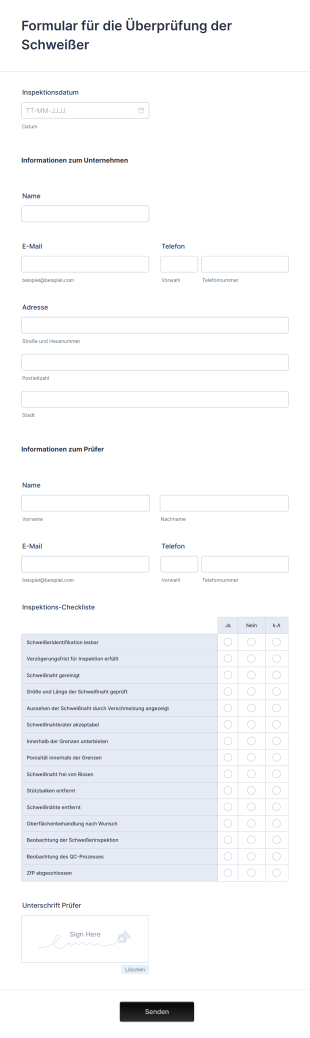 Formular Für Die Überprüfung Der Schweißer Form Template