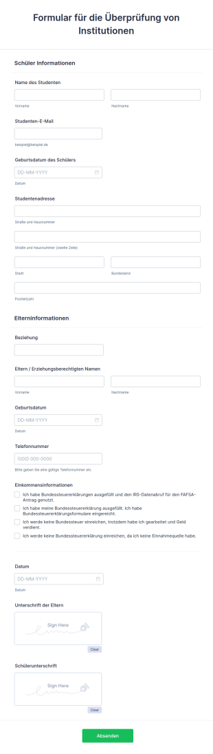 Formular Für Die Überprüfung Von Institutionen