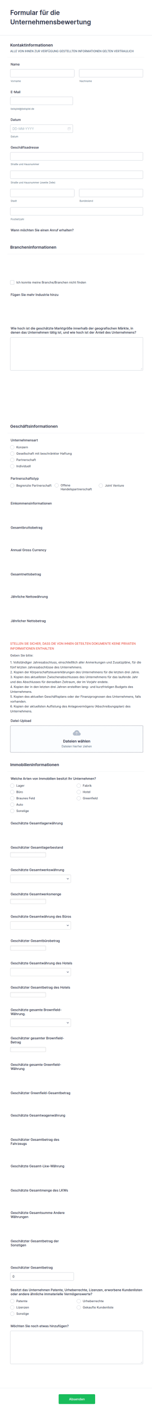 Formular Für Die Unternehmensbewertung