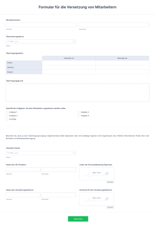 Formular Für Die Versetzung Von Mitarbeitern Form Template