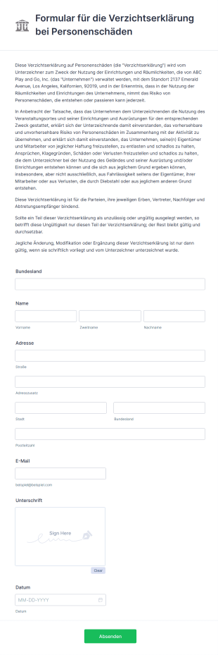 Formular Für Die Verzichtserklärung Bei Personenschäden