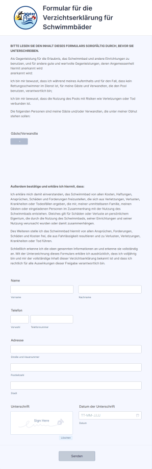 Formular Für Die Verzichtserklärung Für Schwimmbäder
