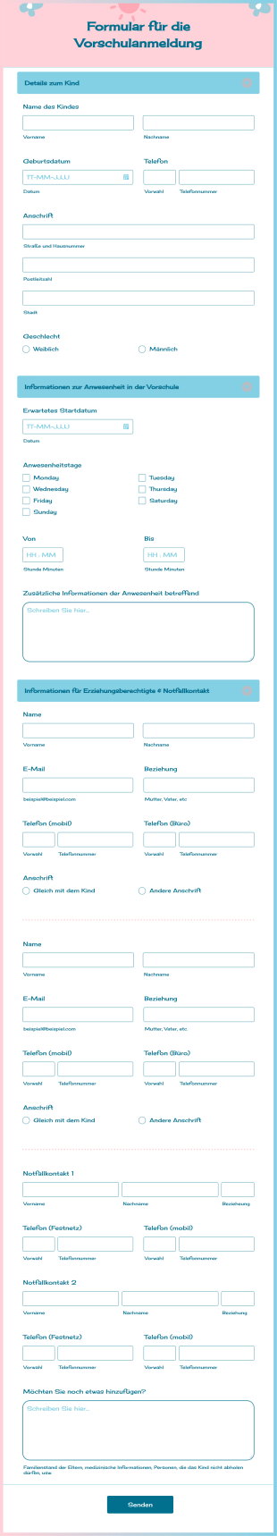Formular Für Die Vorschulanmeldung Form Template