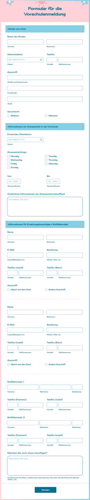 Formular Für Die Vorschulanmeldung