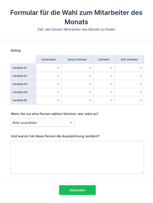 Formular Für Die Wahl Zum Mitarbeiter Des Monats