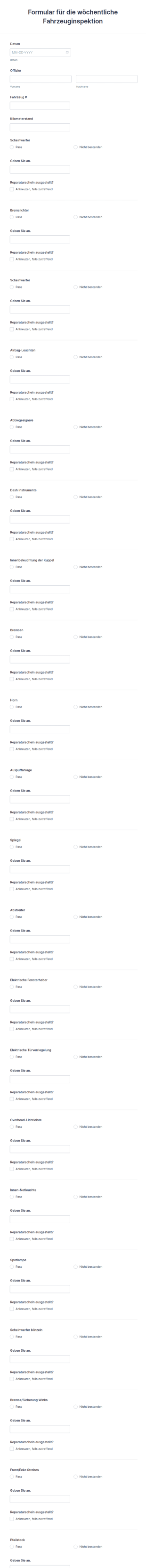 Formular Für Die Wöchentliche Fahrzeuginspektion