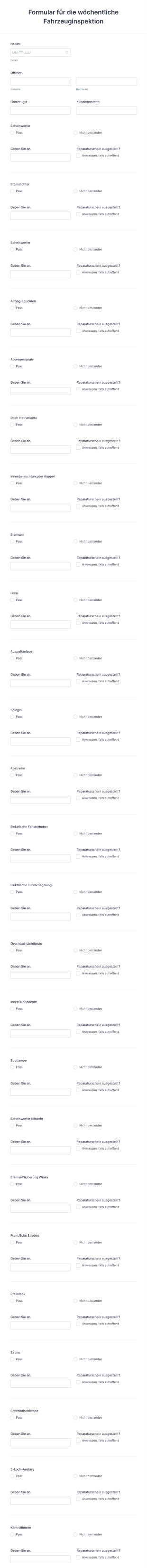 Formular Für Die Wöchentliche Fahrzeuginspektion