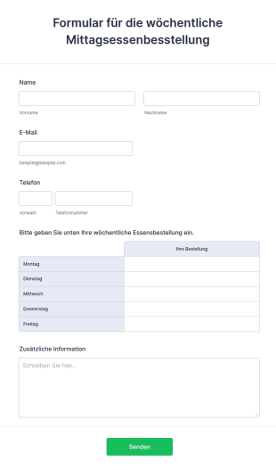 Formular Für Die Wöchentliche Mittagsessenbesstellung